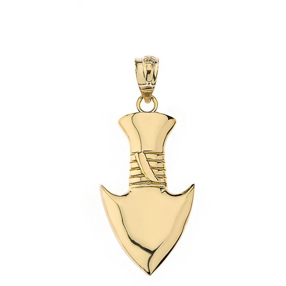 14K Solid Gold Arrowhead Rock Stone Shape Pendant - Yellow, Rose, or white